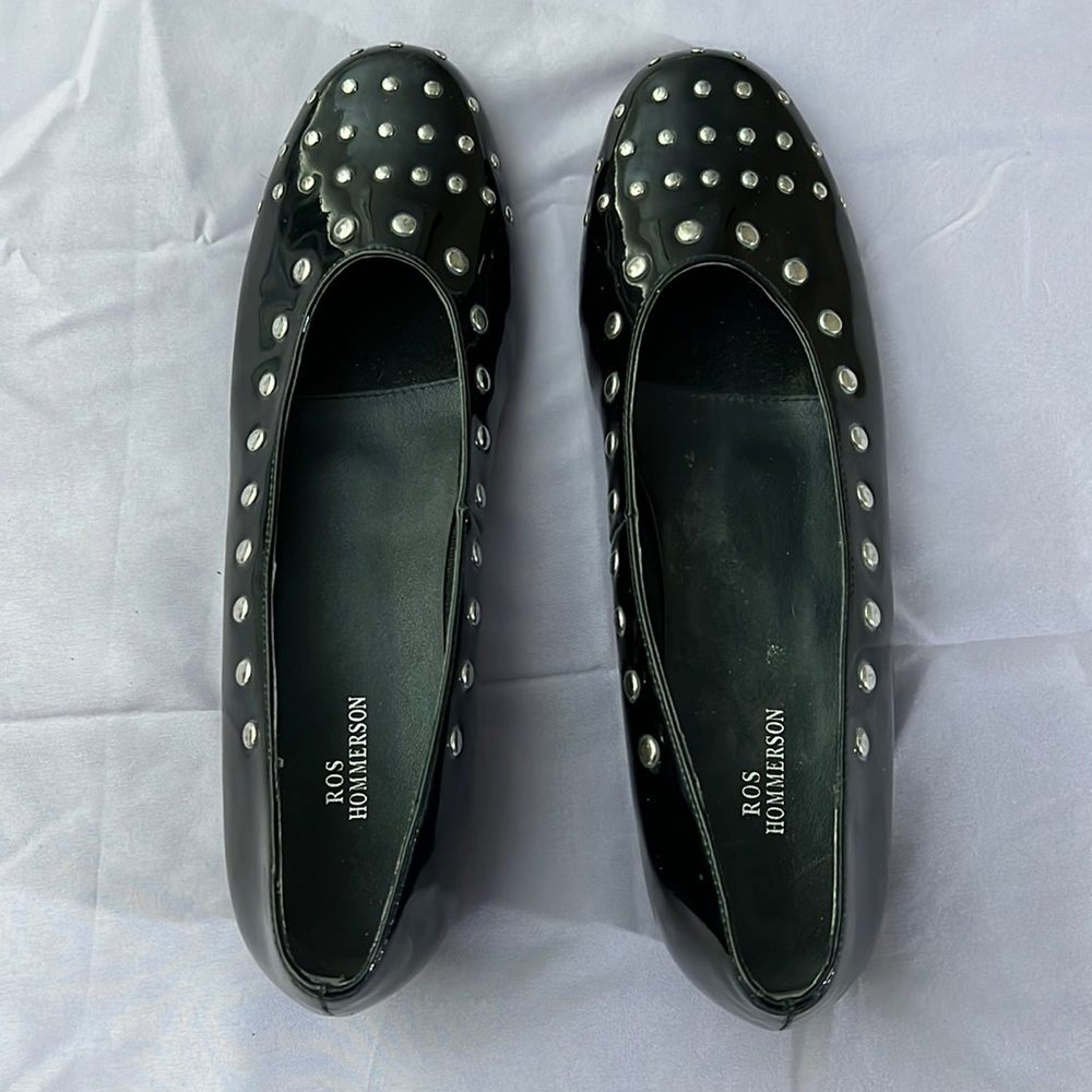Ros Hommerson Black Leather Studded Flats